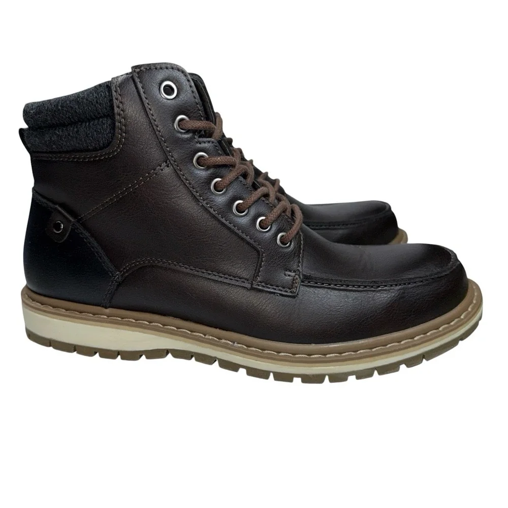 Sonoma‎ Boots Mens 10.5M Ankle Top Lace Up Brown Faux Leather Casual Comfort